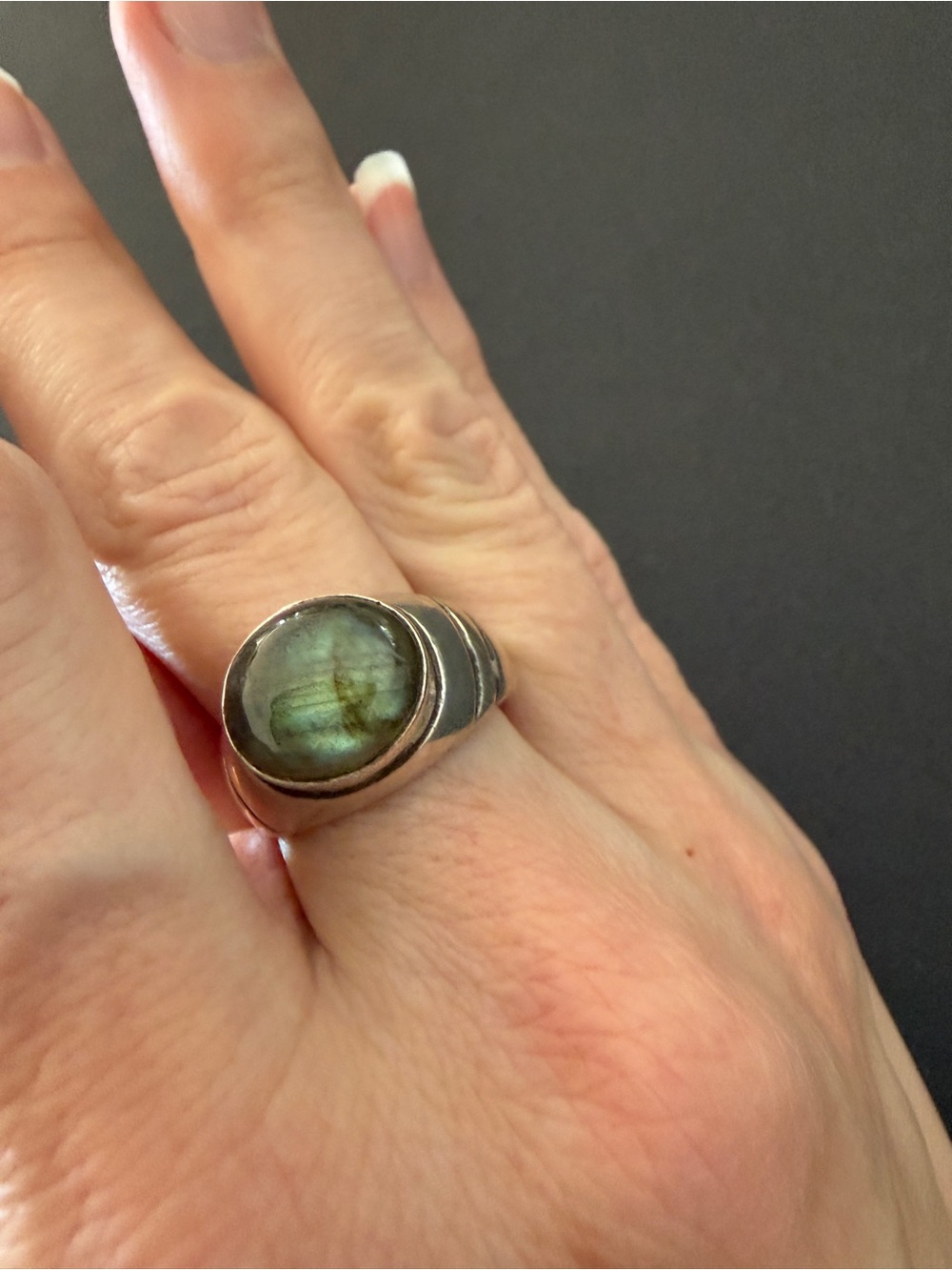 Vintage Silver Oval Labradorite Ring With Green Flash Size 8.5